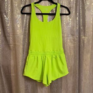 Aerie OFFLINE Real Me Hot Stuff Shorts Romper Neon Green Medium NWT